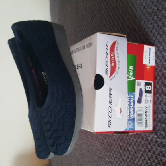 Skechers Navy Arch Fit Vegan Machine Washable Shoes - Picture 3 of 7